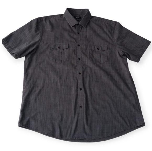 AFANI MEN SHORT SLEEVE BUTTON-DOWN SHIRT. SIZE L. COLOR GRAY - Picture 11 of 12